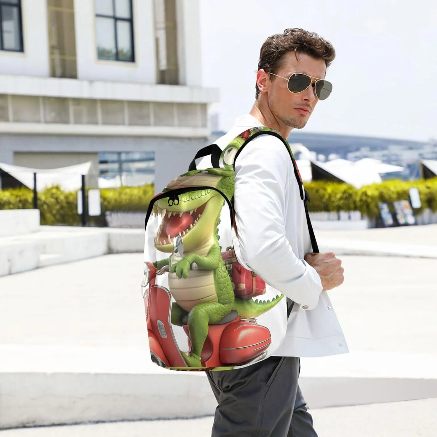 Pink Casual Backpack for Men Women Cute Alligator Funny Animal Everyday School Bookbag for Teen Girls