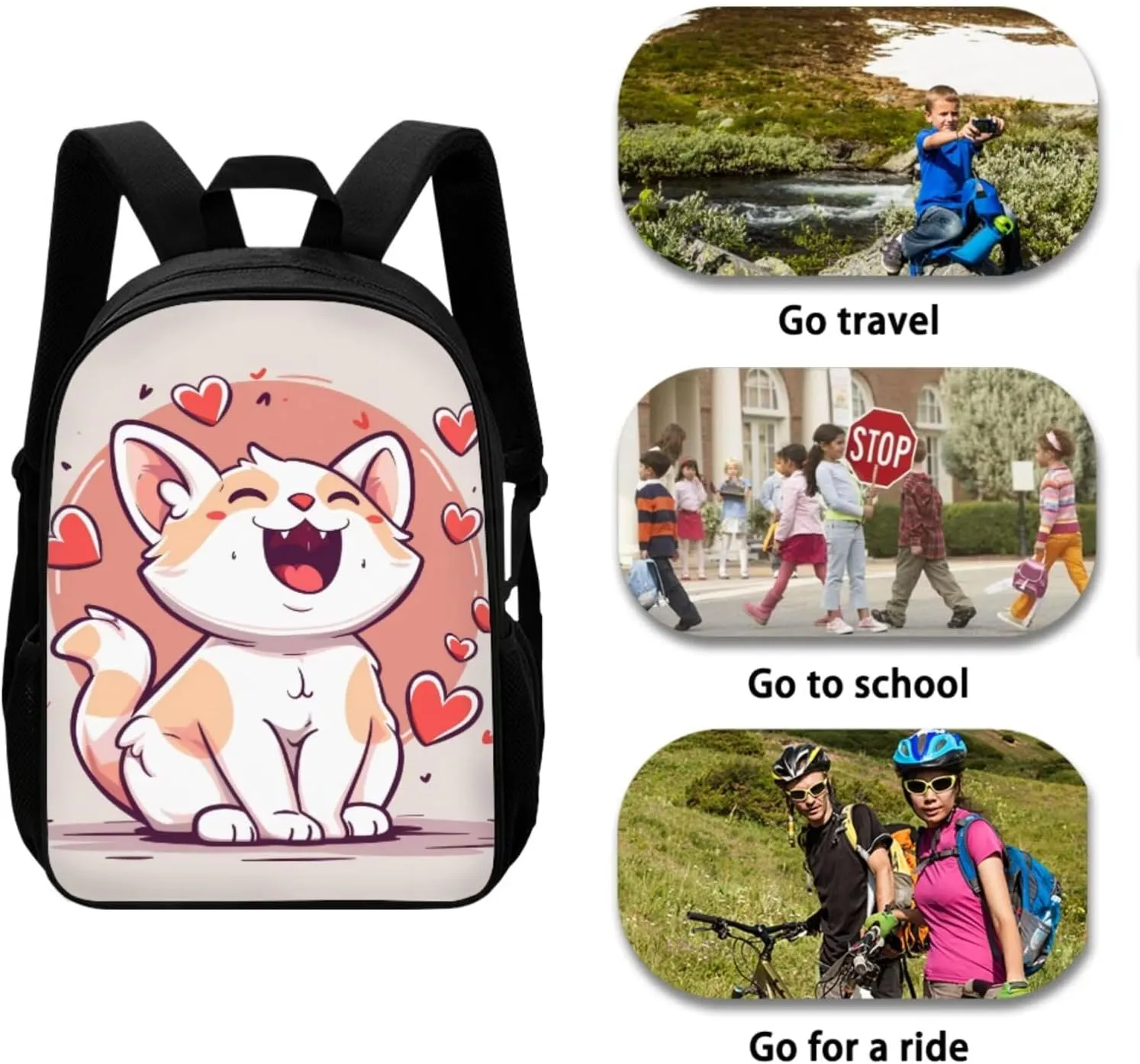 Pink Cat Elementary School Backpack for Girls Kids Bookbag with Lunch Box 17 Inch School Bags for Girls 7-10 Bookbag Large Capacity,Cute School Backpack for Kids