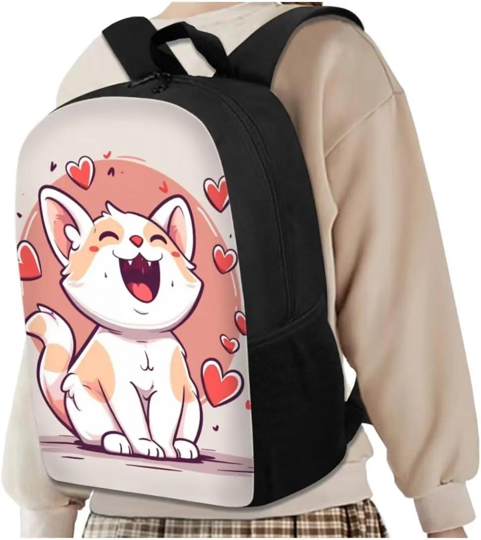 Pink Cat Elementary School Backpack for Girls Kids Bookbag with Lunch Box 17 Inch School Bags for Girls 7-10 Bookbag Large Capacity,Cute School Backpack for Kids