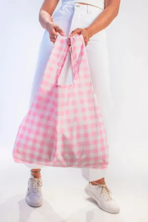 Pink Gingham Medium Recycled Reusable Shopping Bag
