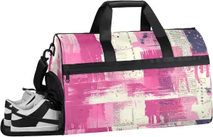 Pink Gym Duffle Bag for Men, Abstract Waterproof Sports duffle bag for travel Weekender Bags for Women Overnight Bag with Shoes Compartment