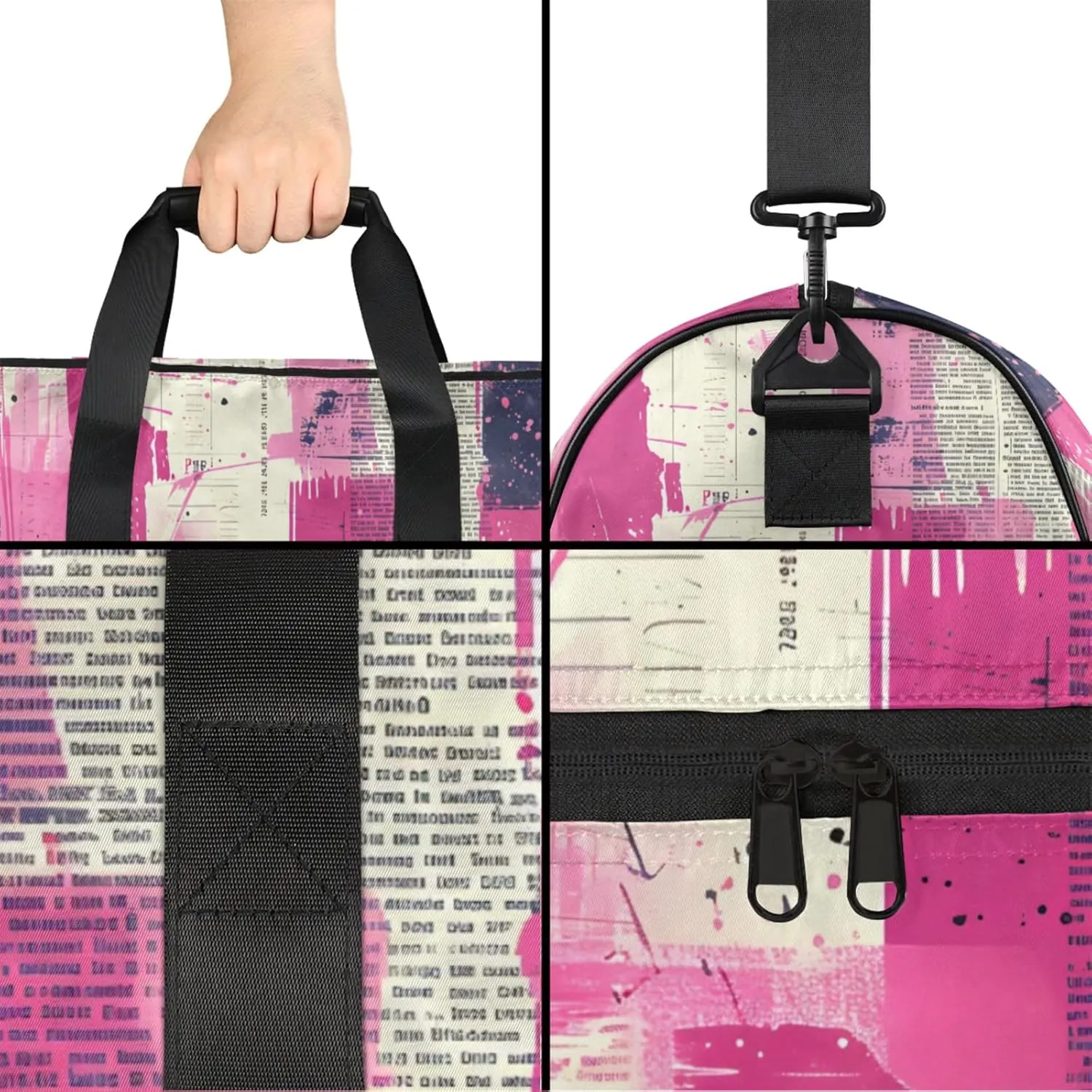 Pink Gym Duffle Bag for Men, Abstract Waterproof Sports duffle bag for travel Weekender Bags for Women Overnight Bag with Shoes Compartment