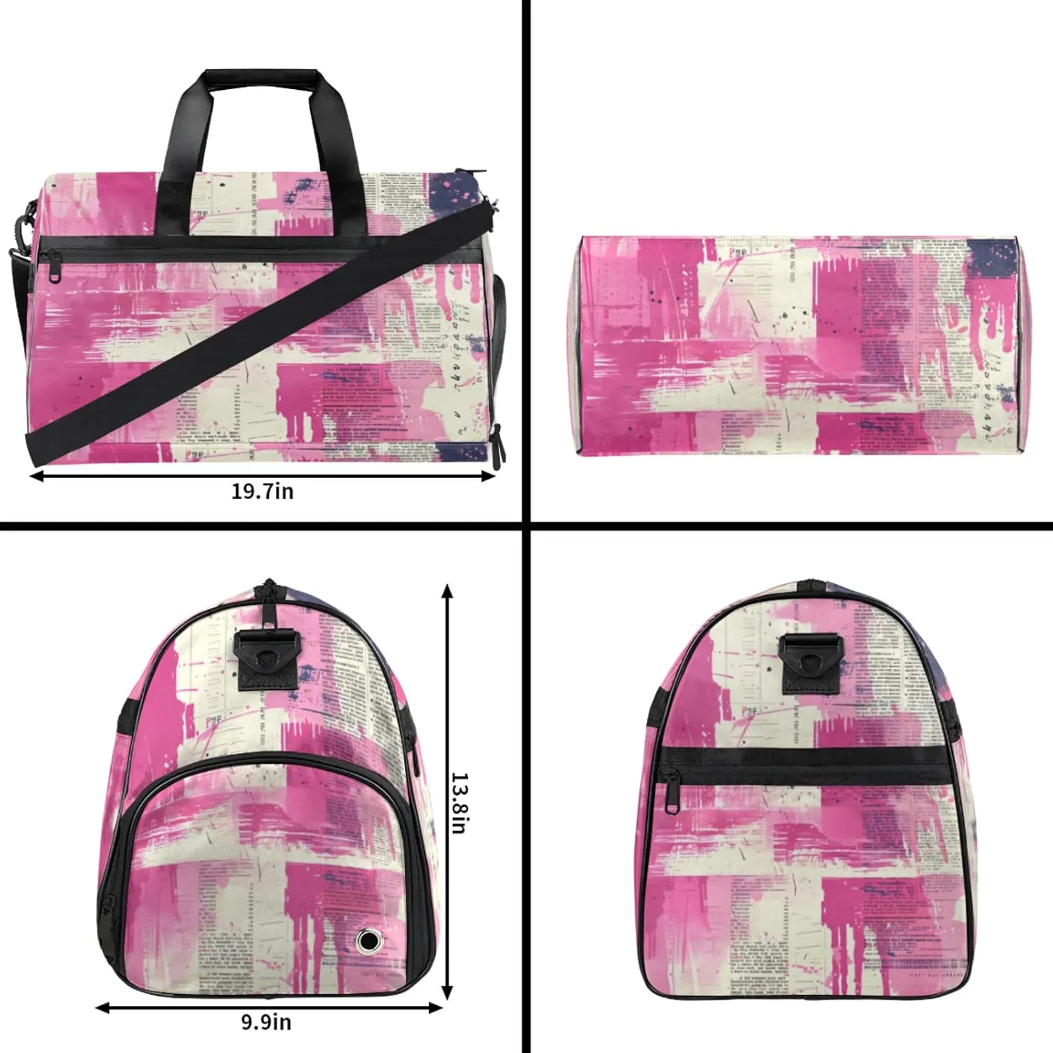 Pink Gym Duffle Bag for Men, Abstract Waterproof Sports duffle bag for travel Weekender Bags for Women Overnight Bag with Shoes Compartment