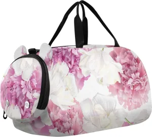 Pink Peony White Tulip Flowers Duffel Bags for Boys Small Gym Bags for Teens Dance Bag for Girls
