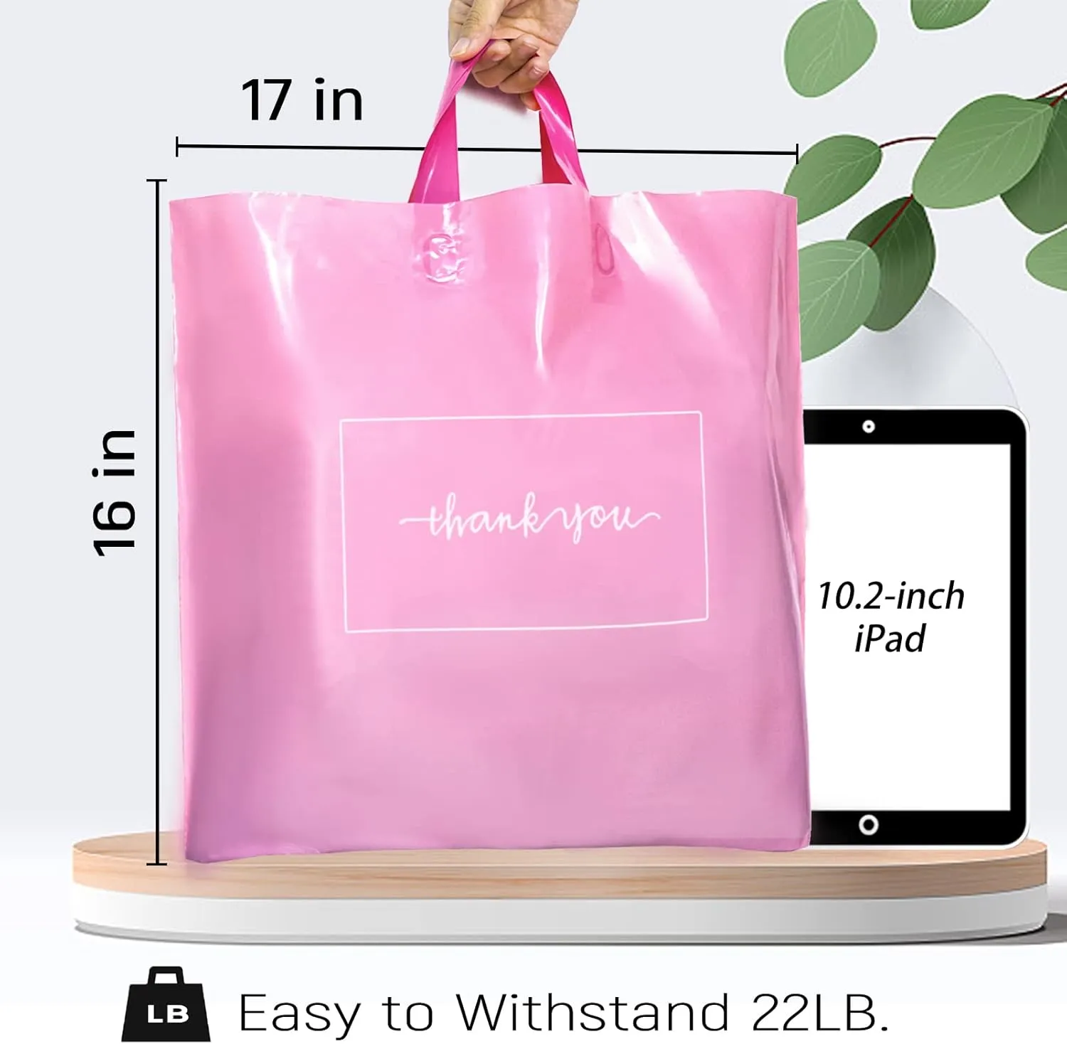 Pink Thank You Bags for Business Small 50Pcs 17x16In Thank You Merchandise Bags Bulk - Extra Thick 2.76Mil Large Plastic Shopping Bags Merchandise Retail Bags with Handles for Boutique