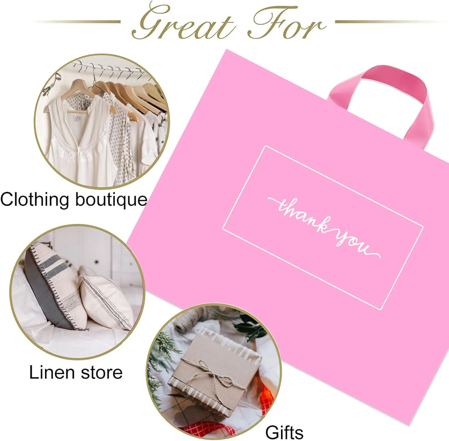 Pink Thank You Bags for Business Small 50Pcs 17x16In Thank You Merchandise Bags Bulk - Extra Thick 2.76Mil Large Plastic Shopping Bags Merchandise Retail Bags with Handles for Boutique