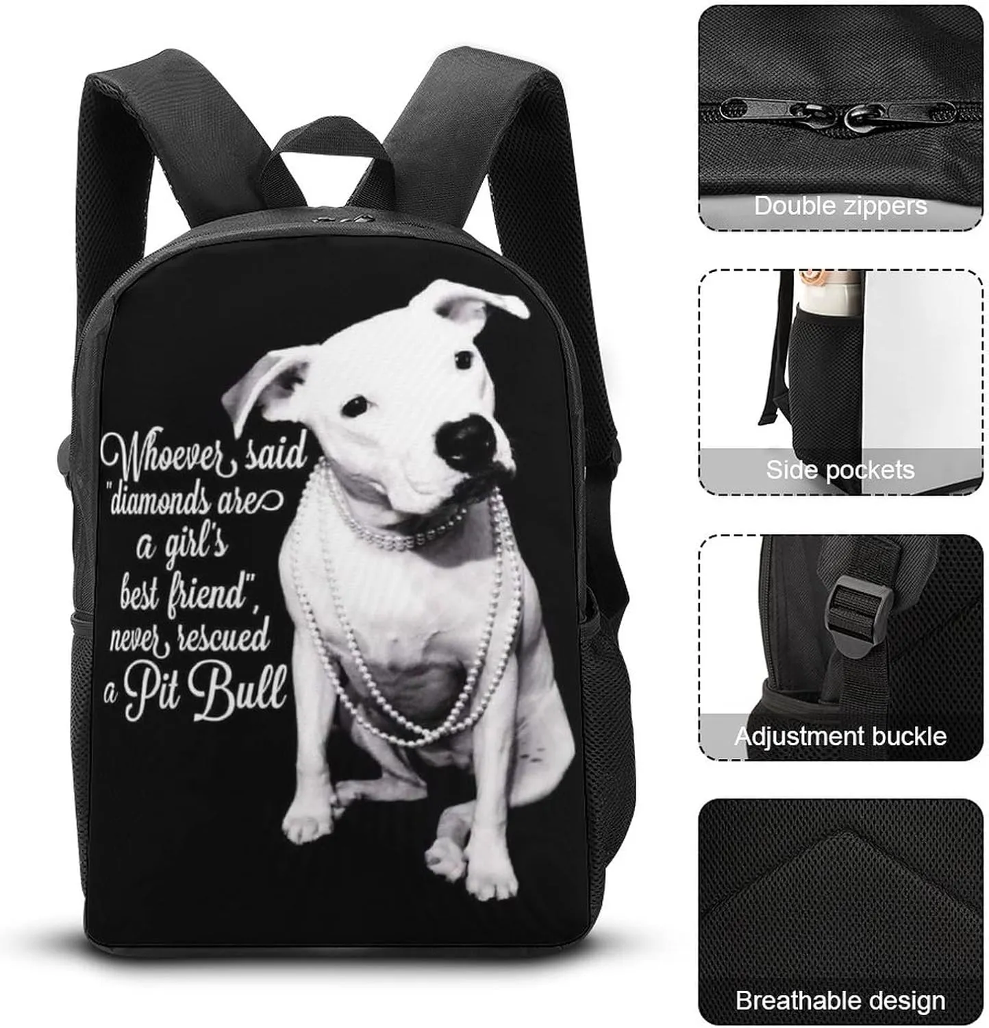 Pit-bull Terrier Girl Dog Quotes Backpack,Lightweight School College Bookbag Casual Student Travel Laptop Daypack - 17inch