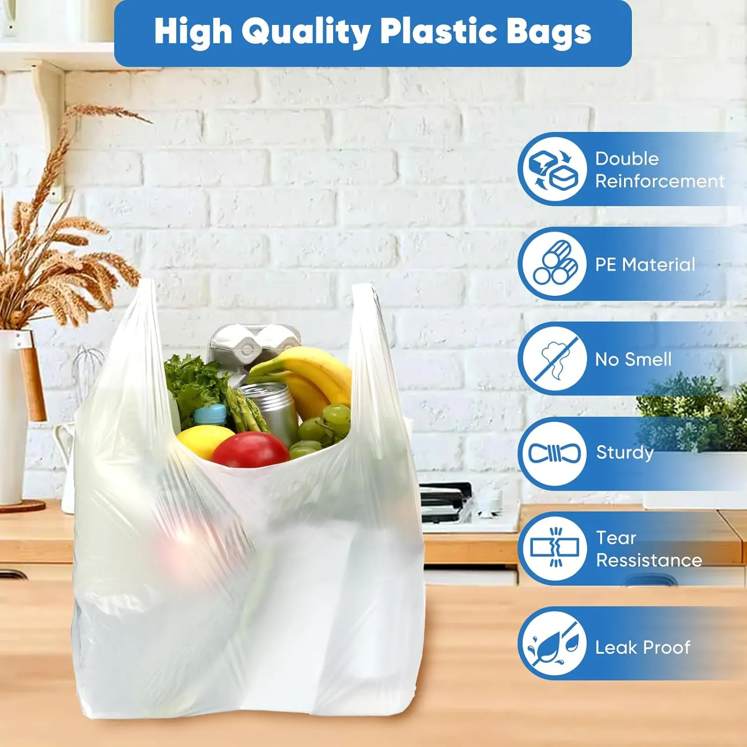 Plastic Bags, 200 Count T Shirt Bags, Plastic Bags With Handles For Shopping, Plastic Grocery Bags, Plastic Bags For Small Business (11"x 6"x 21") White Plastic Bag Recyclable