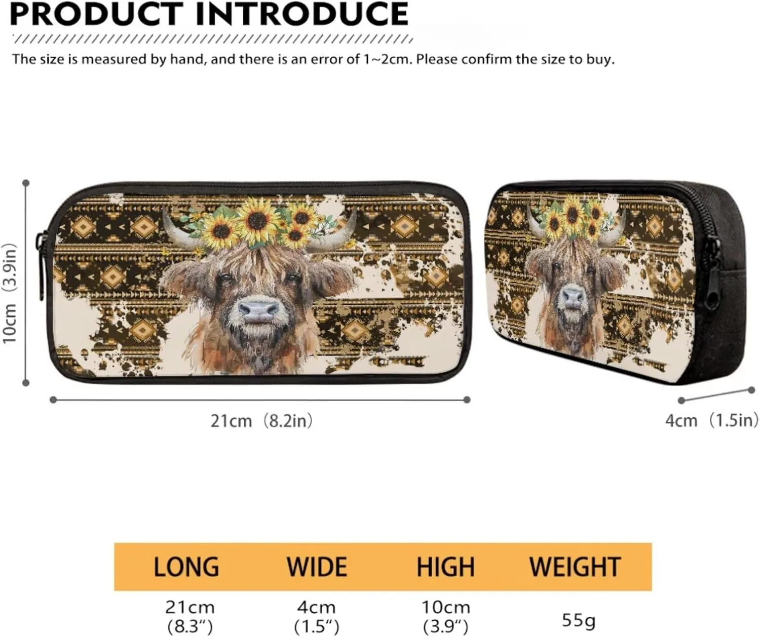 Poceacles 4 Pcs School Backpack Set for Kids Teenagers, Girls Boys Bookbag and Lunchbag Sets with Pencil Case, Water Bottle Bag, Fashion Stationery Organizer Bag, Aztec Highland Cow Sunflower