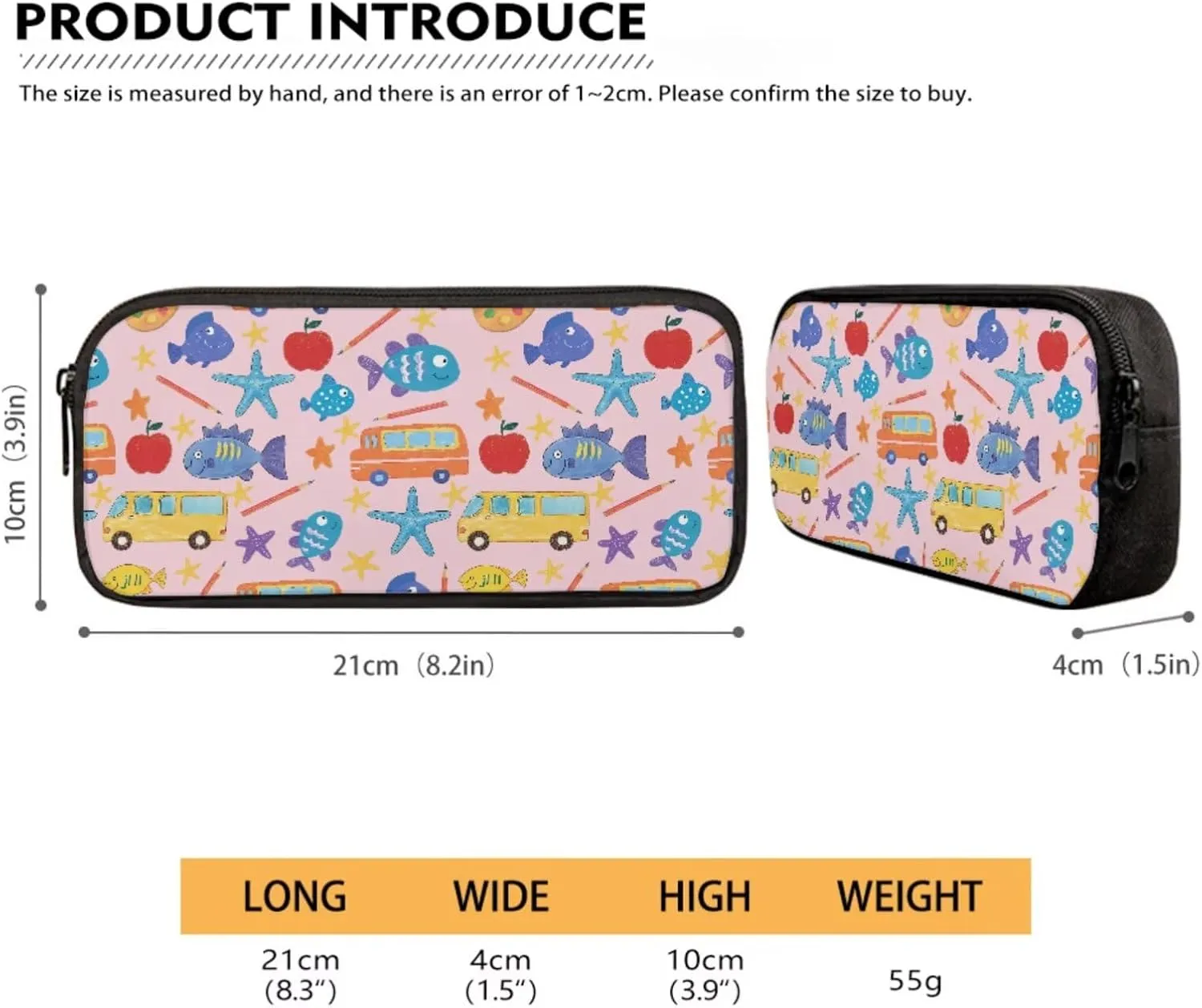 Poceacles Kids Bookbag Set 4 Pieces Backpack Sets with School Rucksack Insulated Lunch Bag Water Bottle Sleeve Pencil Case Boys Girls School Accessories, Cartoon Fish Bus Starfish Apple Print