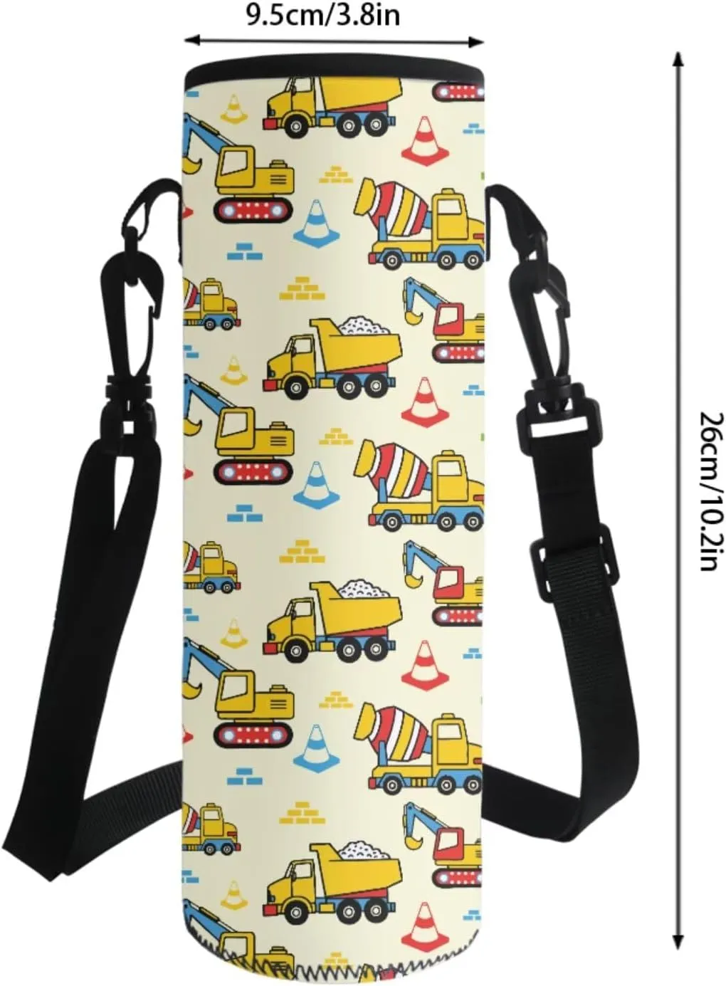 Poceacles Unisex School Backpack Set 4 Pcs Kids Schoolbag with Insulated Lunch Box Bag Water Bottle Carrier Pencil Case Rucksack Fits 14" Laptop, Concrete Mixer Truck Crane Traffic Cone Yellow