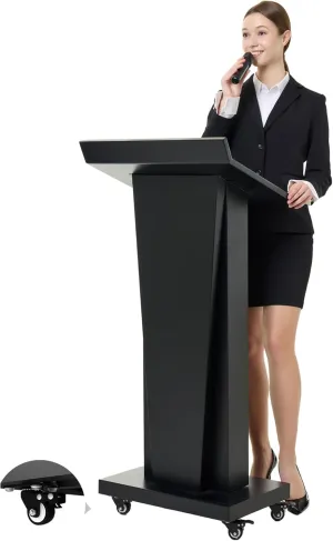 Podium Stand with 4 Locking Wheels, Lecterns & Podiums for Church School Office Conference Home, Heavy Duty Metal, Large Storage Area, Slant Desktop, 50.4" H