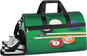 Pool Ball Chalk Cue Sports Gym Bag for Women and Men Travel Duffel Bag Overnight Shoulder Bag Waterproof Workout Bag Portable Sports Tote with Shoes Compartment