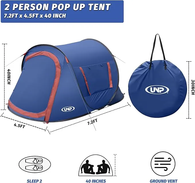 Pop-up Tent,2 Person Camping Tent,Instant Portable Beach Tent,Easy Pop Up Shade Tents 2 Doors for Camping Hiking & Traveling with Carrying Bag