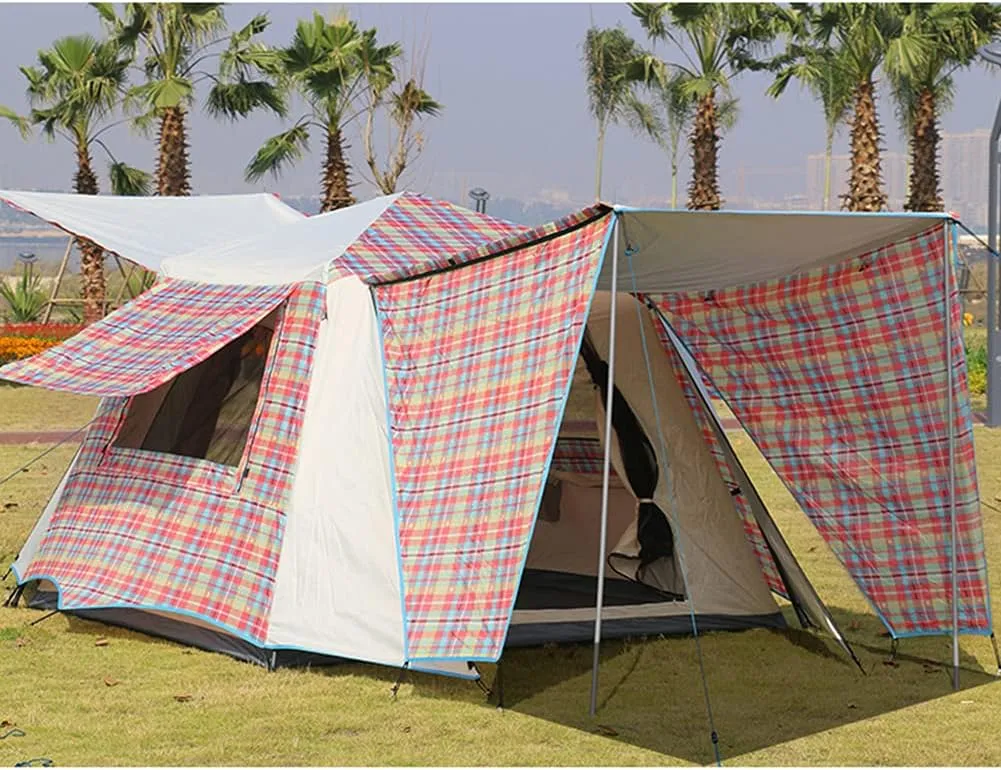 Pop Up Tents with Porch for Camping Waterproof Instant Tent 3-4 Person Double Layer for Family Automatic Tent Easy Setup for Camping Hiking Mountaineering Beach, Red