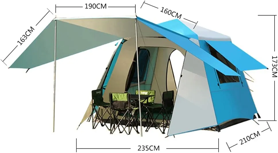 Pop Up Tents with Porch for Camping Waterproof Instant Tent 3-4 Person Double Layer for Family Automatic Tent Easy Setup for Camping Hiking Mountaineering Beach, Red