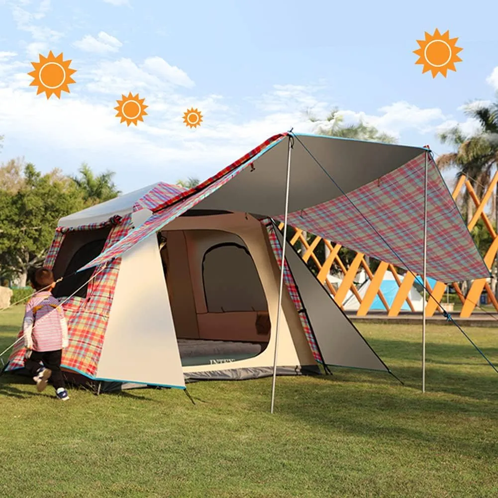 Pop Up Tents with Porch for Camping Waterproof Instant Tent 3-4 Person Double Layer for Family Automatic Tent Easy Setup for Camping Hiking Mountaineering Beach, Red