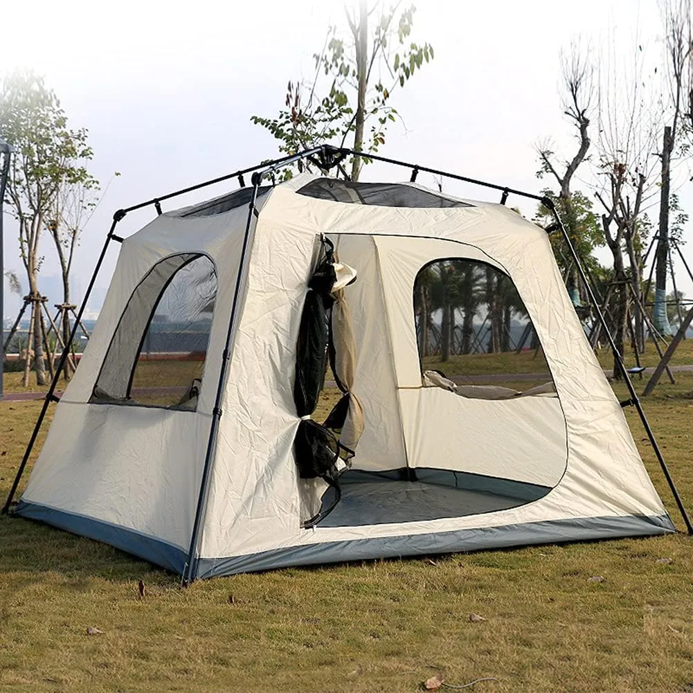 Pop Up Tents with Porch for Camping Waterproof Instant Tent 3-4 Person Double Layer for Family Automatic Tent Easy Setup for Camping Hiking Mountaineering Beach, Red