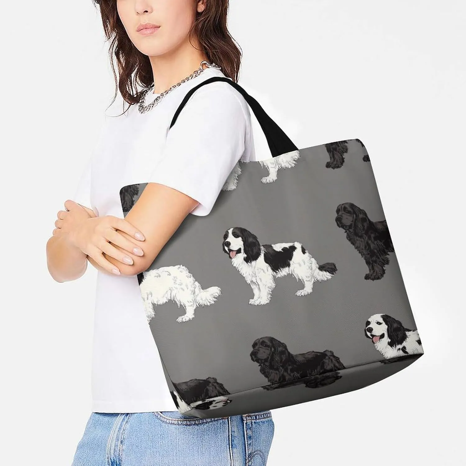 Portable Grocery Shoulder Bag for Women Casual Reusable Shopping Bag Large Tote Bags