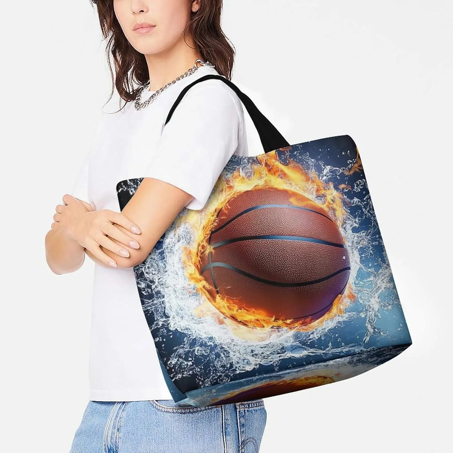 Portable Large Tote Bag for Women, Reusable Grocery Shoulder Bag Multipurpose Shopping Bags