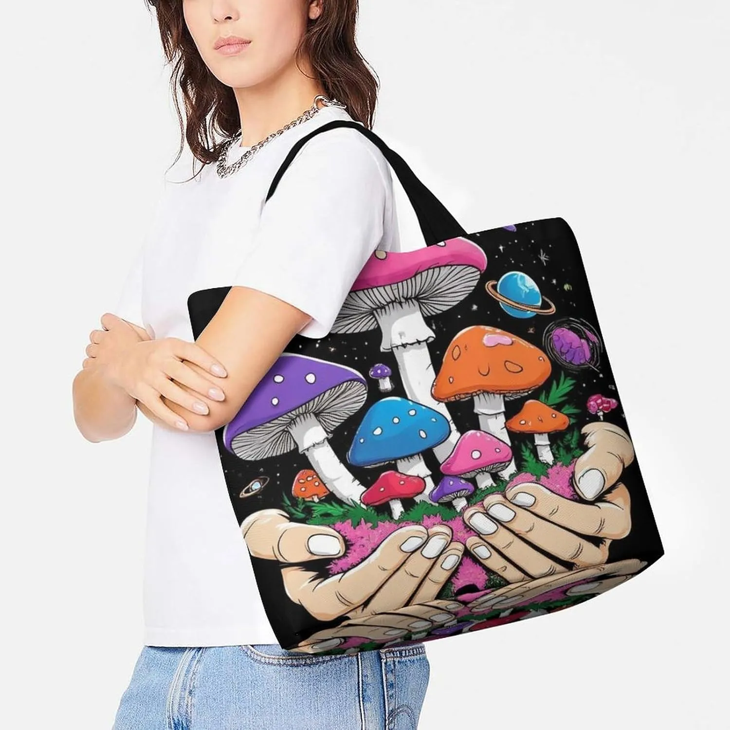Portable Large Tote Bag for Women, Reusable Grocery Shoulder Bag Multipurpose Shopping Bags