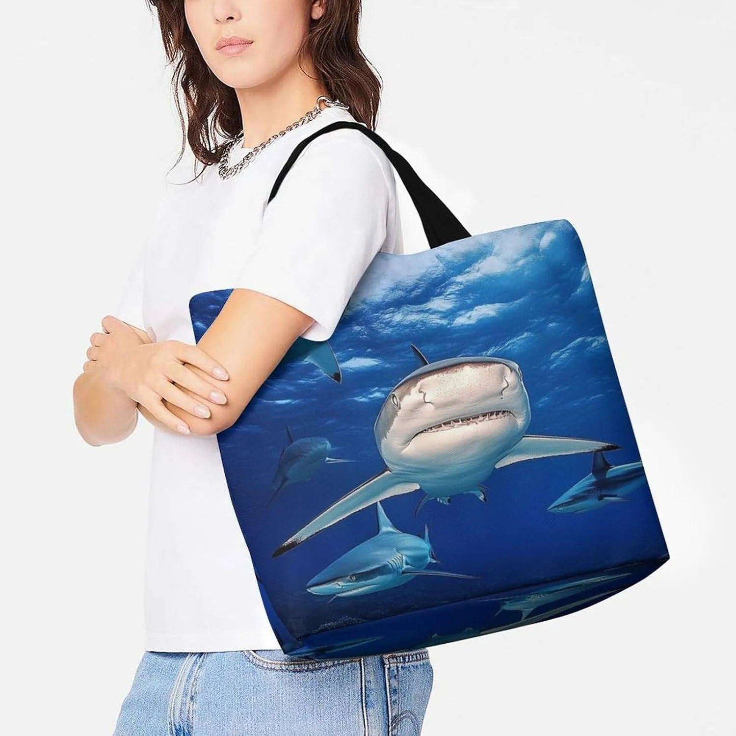 Portable Large Tote Bag for Women, Reusable Grocery Shoulder Bag Multipurpose Shopping Bags