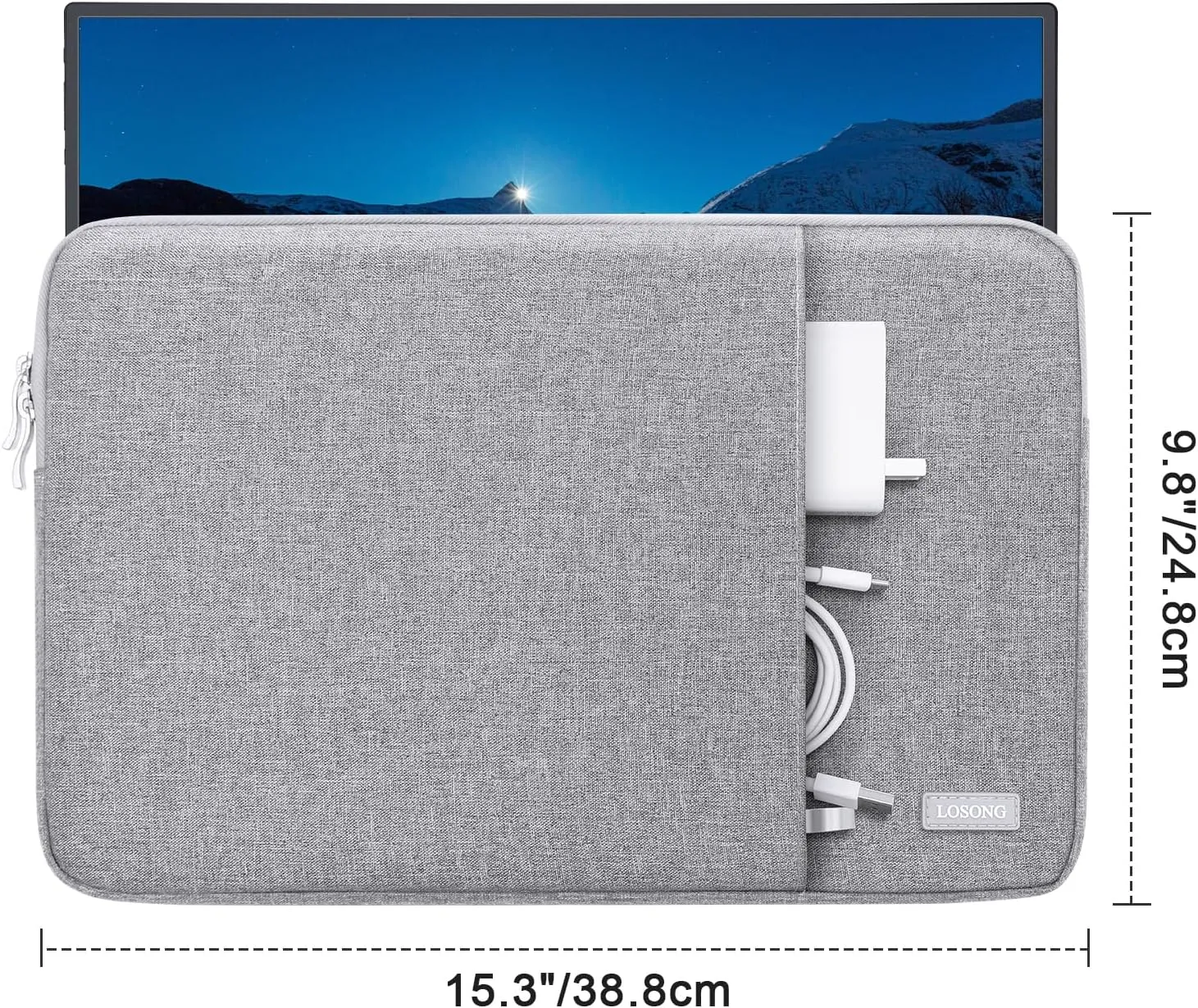 Portable Monitor Case 15.6 Inch,Losong Protective Carrying Sleeve for Most 15.6 in Monitors,Water Resistant Portable Computer Laptop Display Bag with Accessory Pocket,Size-15.3"x9.8" Gray