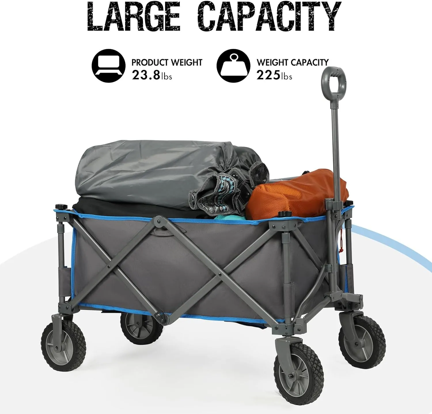 PORTAL Collapsible Wagon Cart, Heavy Duty Foldable Wagons Carts with Wheels, Folding Utility Wagon for Camping, Shopping, Garden, Sports, Beach
