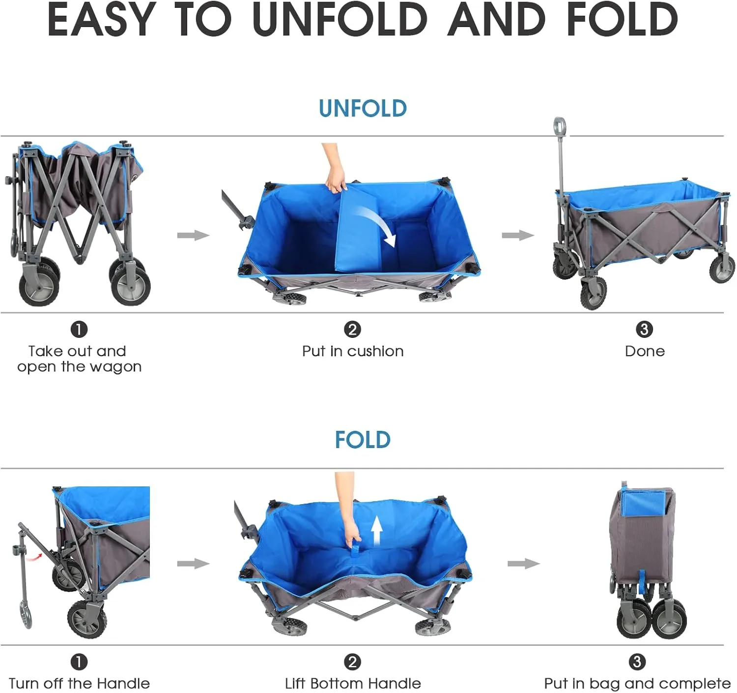 PORTAL Collapsible Wagon Cart, Heavy Duty Foldable Wagons Carts with Wheels, Folding Utility Wagon for Camping, Shopping, Garden, Sports, Beach