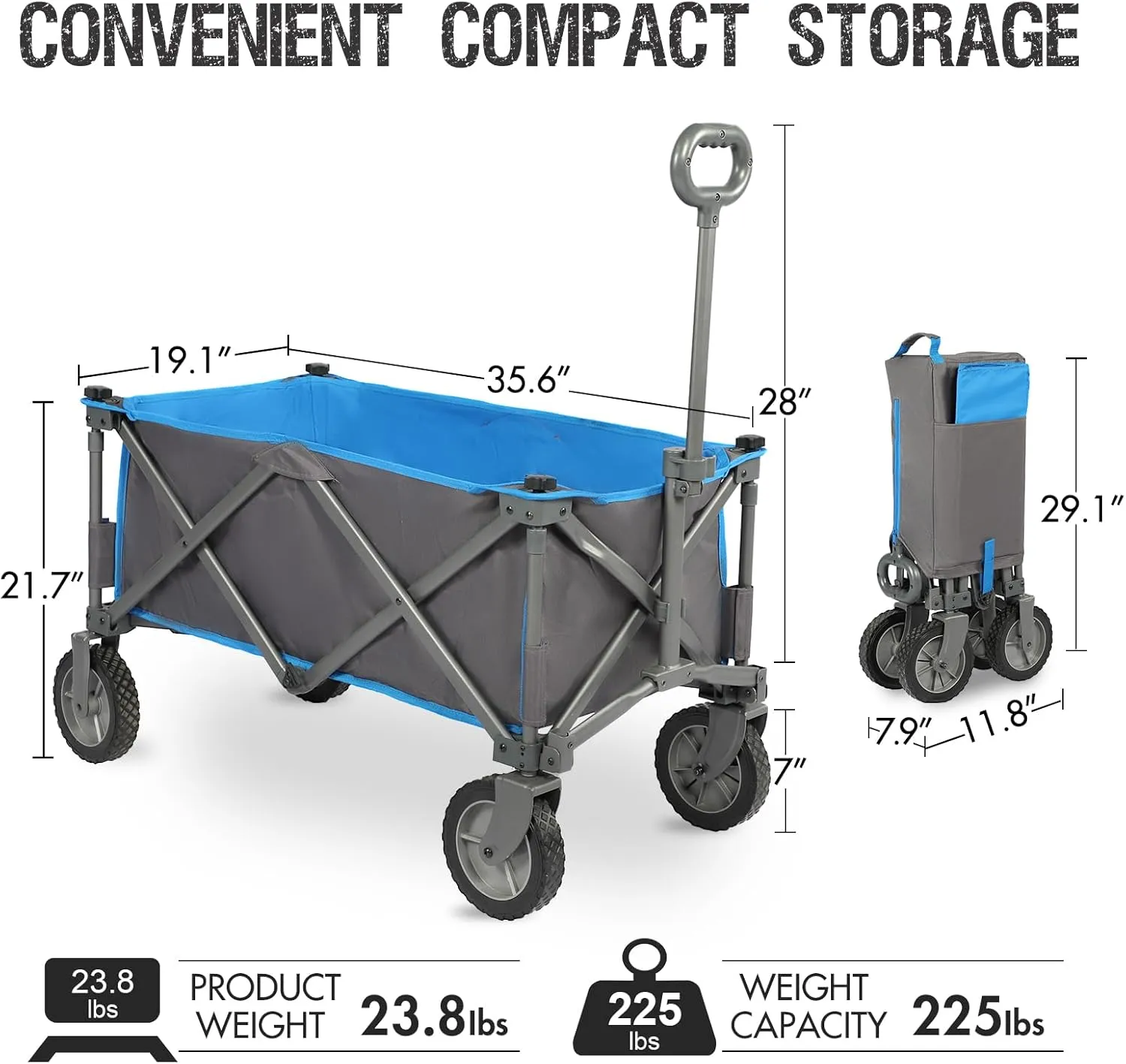 PORTAL Collapsible Wagon Cart, Heavy Duty Foldable Wagons Carts with Wheels, Folding Utility Wagon for Camping, Shopping, Garden, Sports, Beach