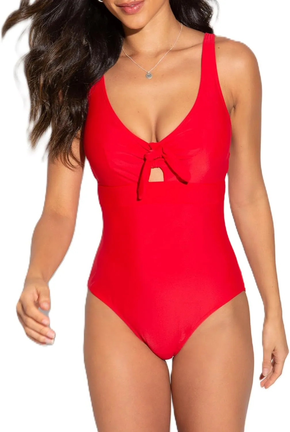 Pour Moi Bow Front Underwire One-Piece 34FF, Red