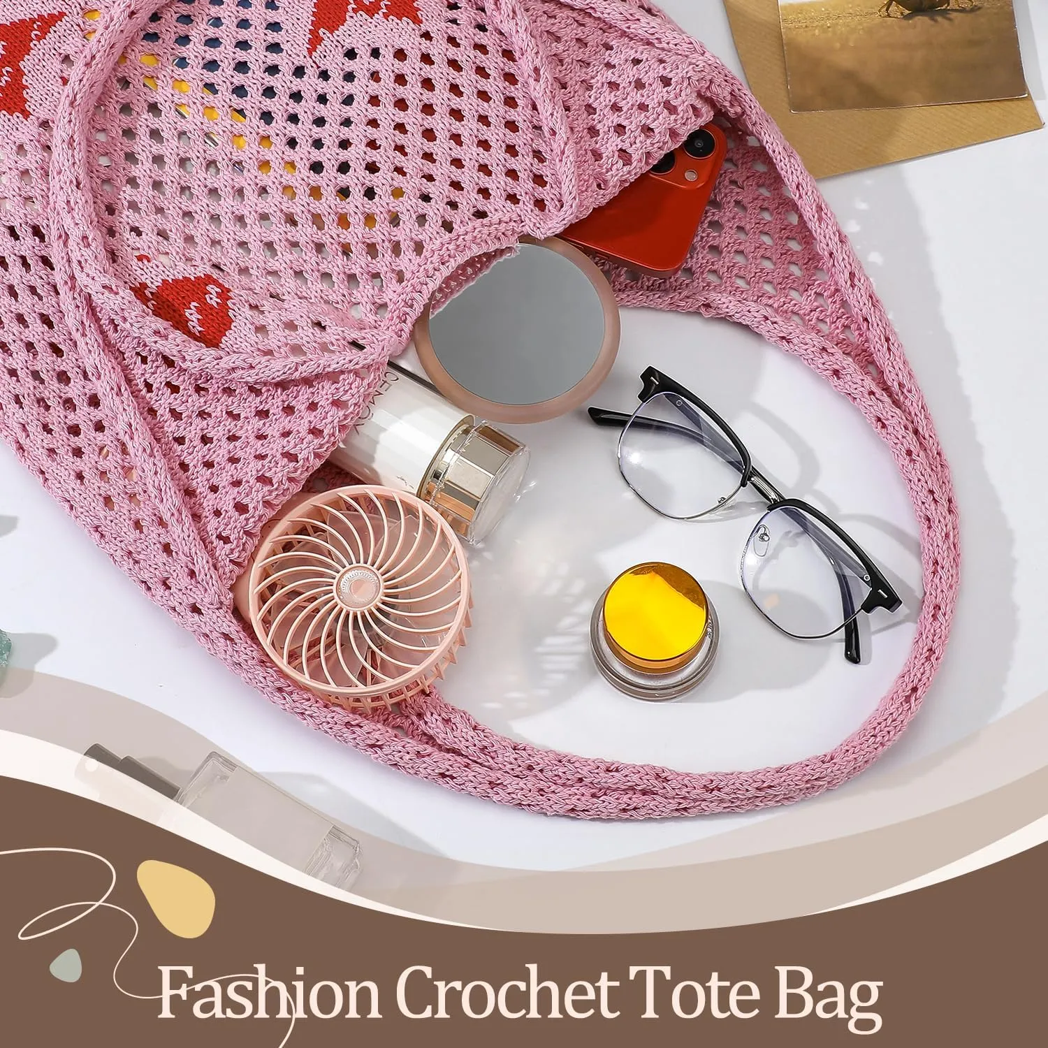 Premillow Crochet Beach Tote Bags, Stylish Mesh Beach Bags Shoulder Bag for Women, Cute Summer Vacation Boho Tote Bag
