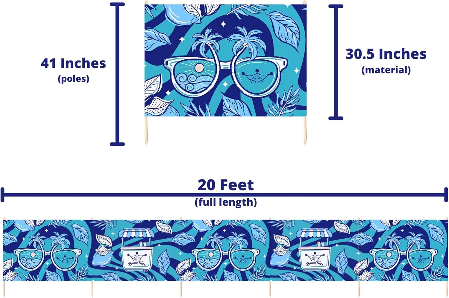 Premium 20 ft Beach Windscreen, Privacy Screen, Wind Blocker Free Rubber Mallet and Carry Bag Included (Cool Lemons)