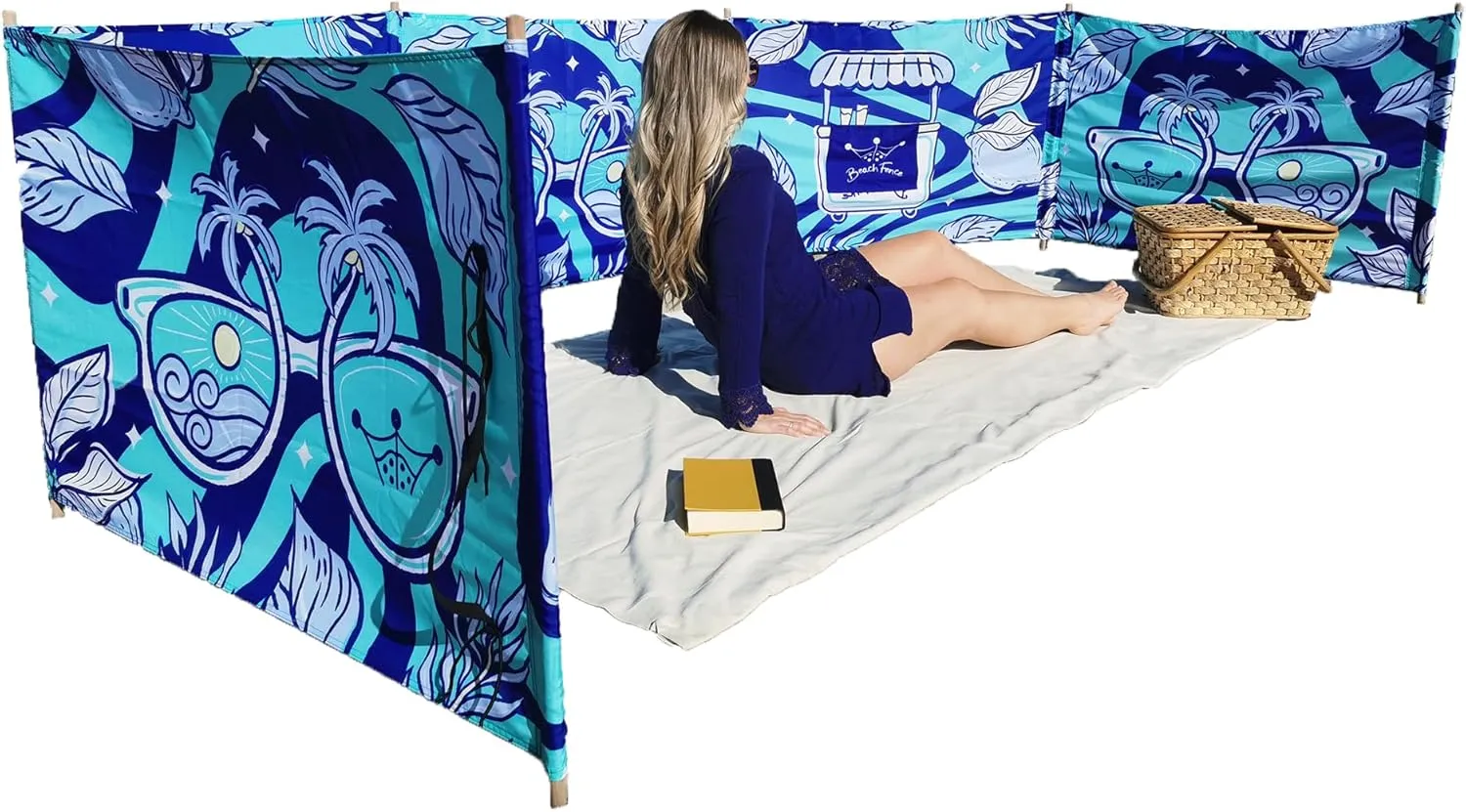 Premium 20 ft Beach Windscreen, Privacy Screen, Wind Blocker Free Rubber Mallet and Carry Bag Included (Cool Lemons)