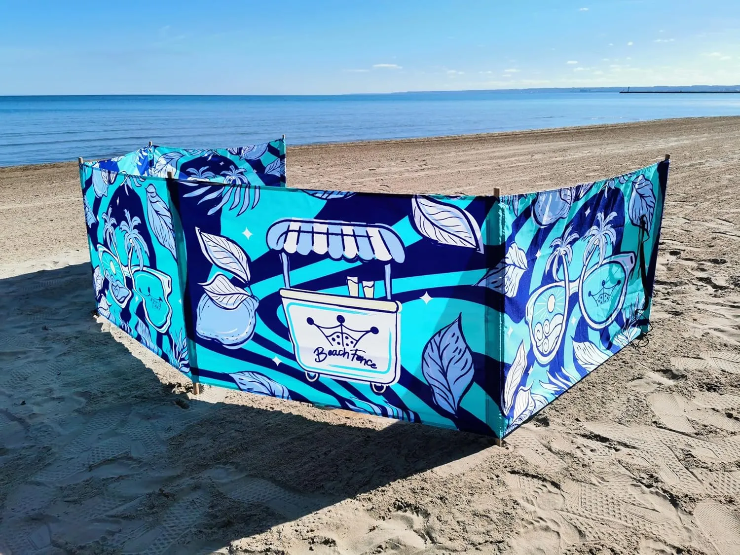 Premium 20 ft Beach Windscreen, Privacy Screen, Wind Blocker Free Rubber Mallet and Carry Bag Included (Cool Lemons)