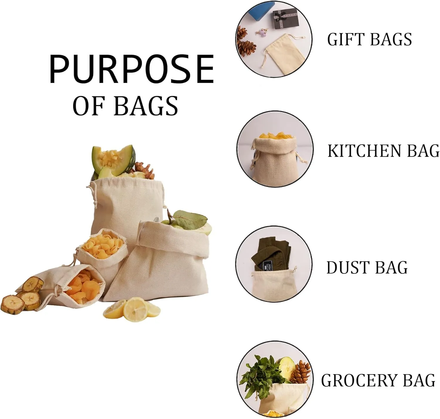 Premium Cotton Double Drawstrings Muslin Bags. 100% Organic Cotton Canvas Premium Quality Eco Friendly Reusable Natural Muslin Bags. Pack of 25 (12 x 16 Inches)
