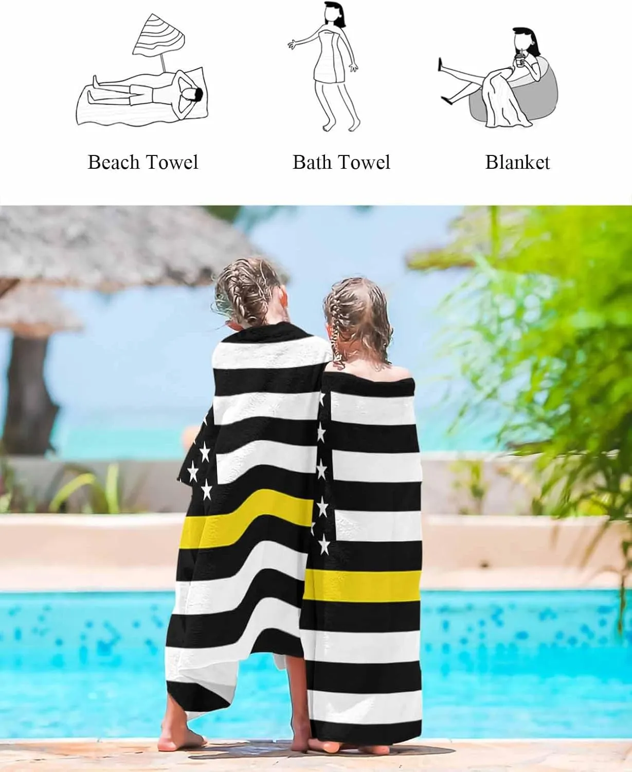 Prime Leader Beach Towel 31”x62” Large, Thin Yellow Line Gold Emergency Dispatchers Truck Flag Lightweight Microfiber Beach Towels, Absorbent Sand Free Beach Essentials for Beach Pool Travel Camping