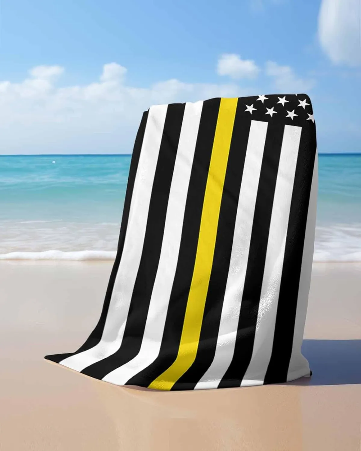 Prime Leader Beach Towel 31”x62” Large, Thin Yellow Line Gold Emergency Dispatchers Truck Flag Lightweight Microfiber Beach Towels, Absorbent Sand Free Beach Essentials for Beach Pool Travel Camping