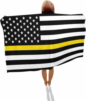 Prime Leader Beach Towel 31”x62” Large, Thin Yellow Line Gold Emergency Dispatchers Truck Flag Lightweight Microfiber Beach Towels, Absorbent Sand Free Beach Essentials for Beach Pool Travel Camping