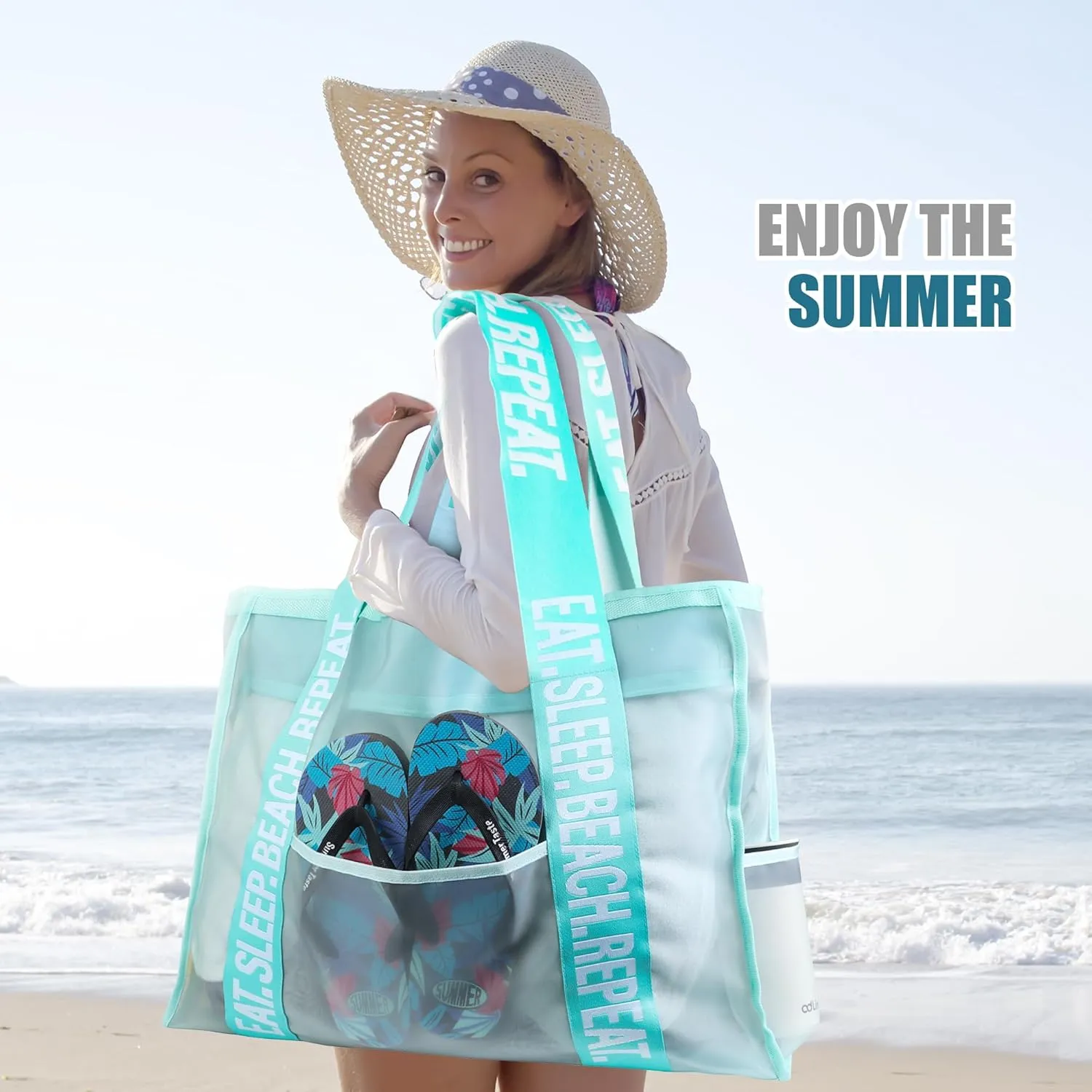 Primo Lines 31L Extra Large Beach Bags 23x17x8 Mesh Beach Bag with Zipper, XL Mesh Tote Bag for Women Family Trip Women