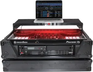 ProX Flight Case for Pioneer DDJSX3/1000 SRT Controller with 2U Rack Space,Sliding Glide Laptop Shelf,Wheels and LED Kit-Black on Black Design-XS-SX1K2UWLTBLLED