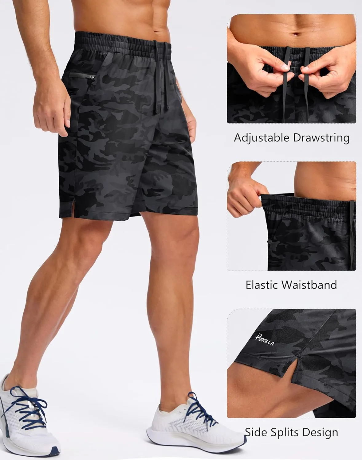 Pudolla Men's 7" Gym Workout Shorts with Zipper Pockets Lightweight Quick Dry Running Athletic Shorts for Men