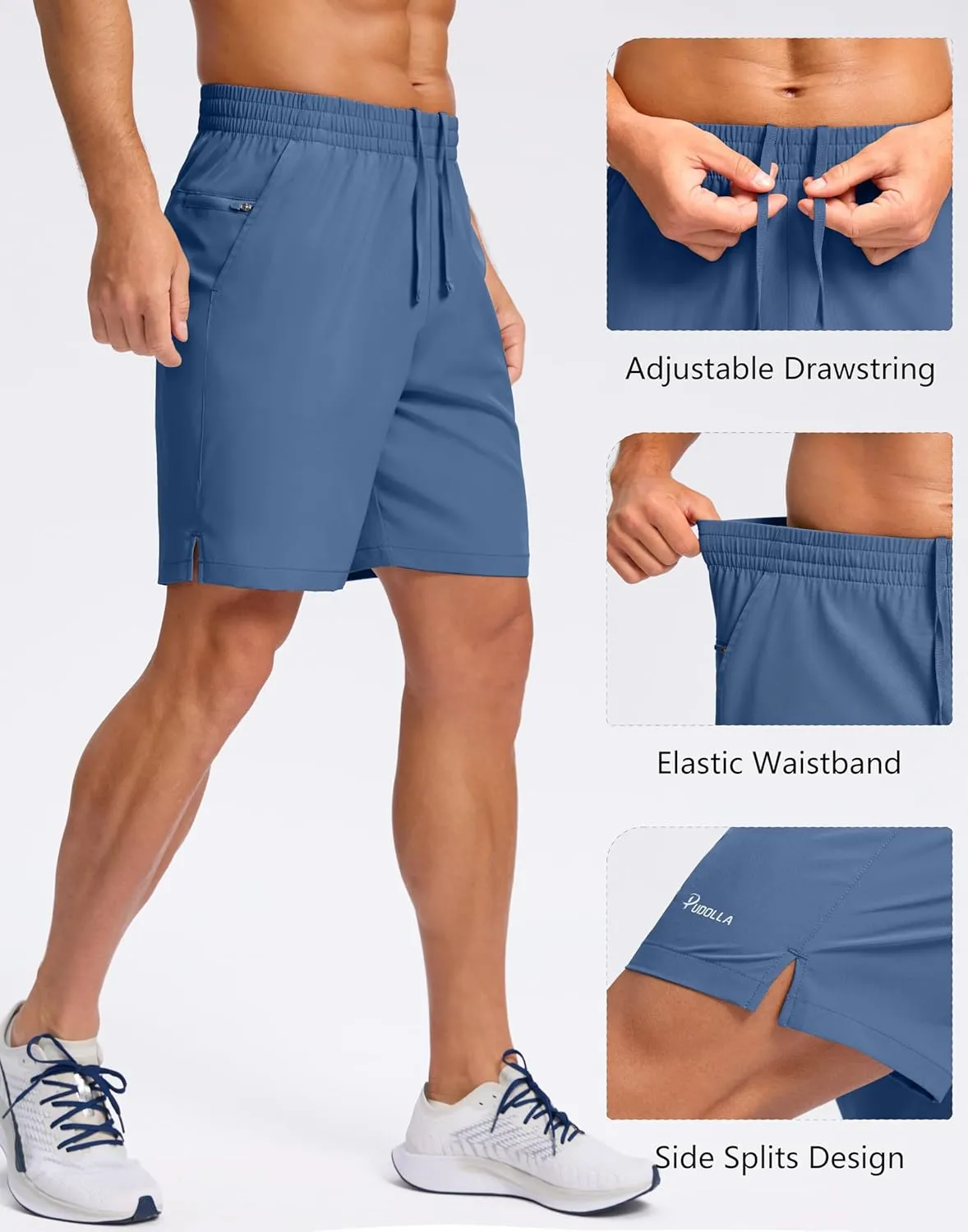 Pudolla Men's 7" Gym Workout Shorts with Zipper Pockets Lightweight Quick Dry Running Athletic Shorts for Men