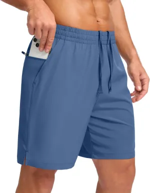 Pudolla Men's 7" Gym Workout Shorts with Zipper Pockets Lightweight Quick Dry Running Athletic Shorts for Men