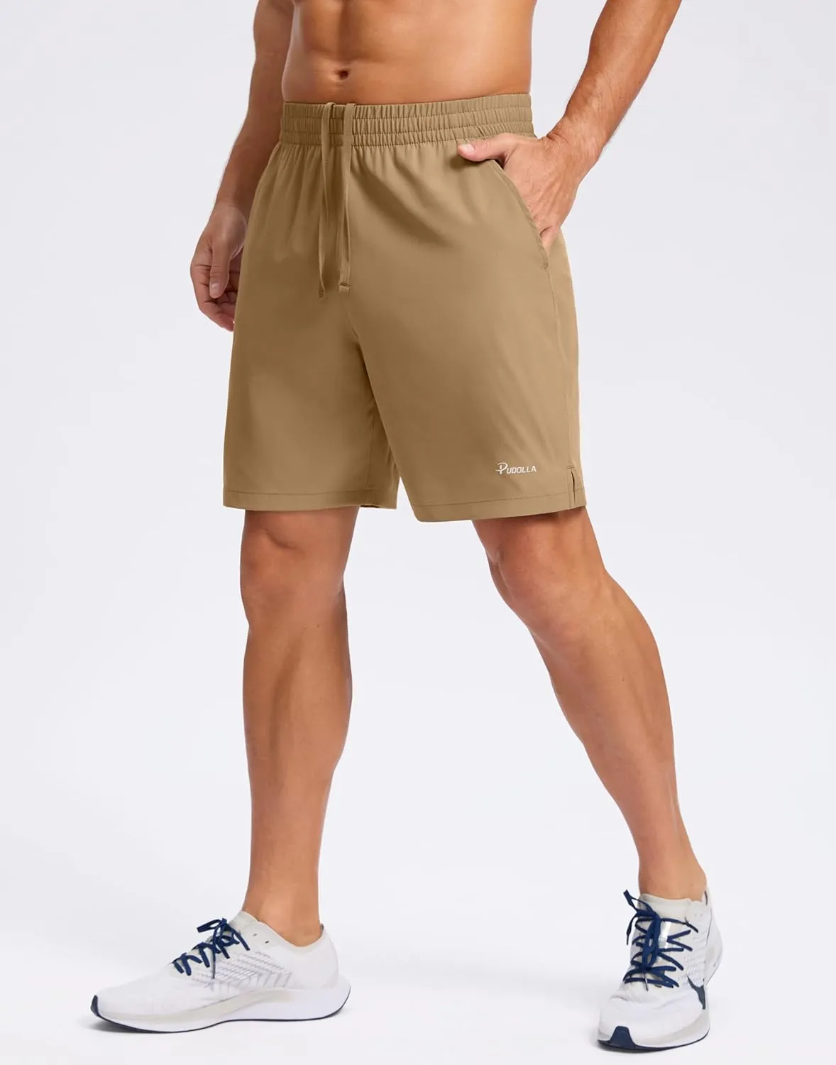 Pudolla Men's 7" Gym Workout Shorts with Zipper Pockets Lightweight Quick Dry Running Athletic Shorts for Men