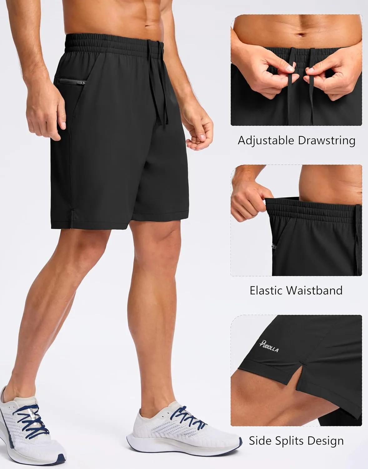 Pudolla Men's 7" Gym Workout Shorts with Zipper Pockets Lightweight Quick Dry Running Athletic Shorts for Men