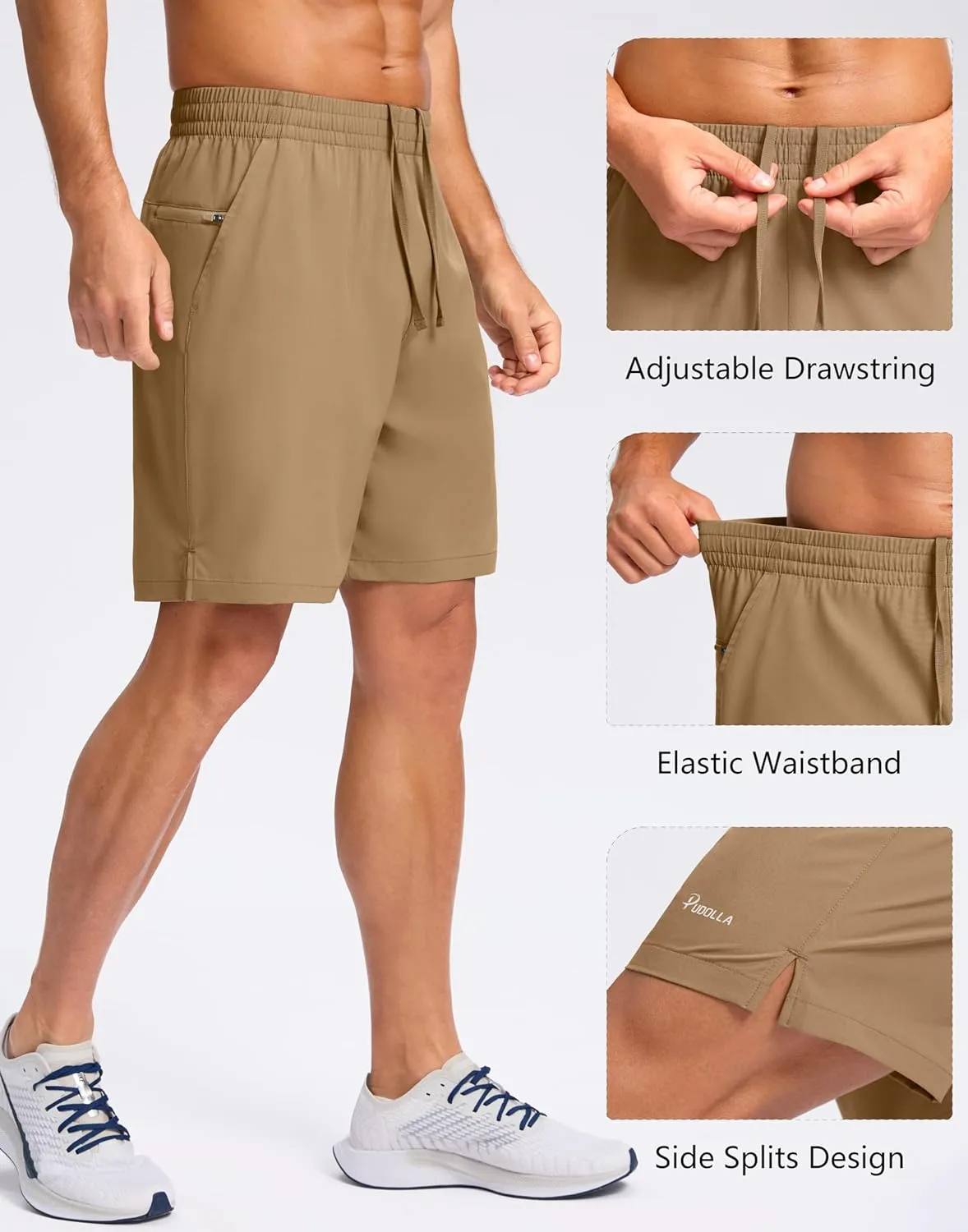 Pudolla Men's 7" Gym Workout Shorts with Zipper Pockets Lightweight Quick Dry Running Athletic Shorts for Men