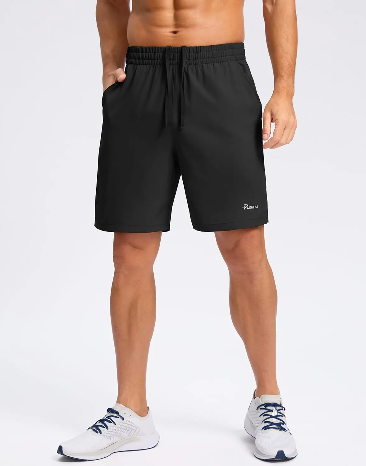 Pudolla Men's 7" Gym Workout Shorts with Zipper Pockets Lightweight Quick Dry Running Athletic Shorts for Men