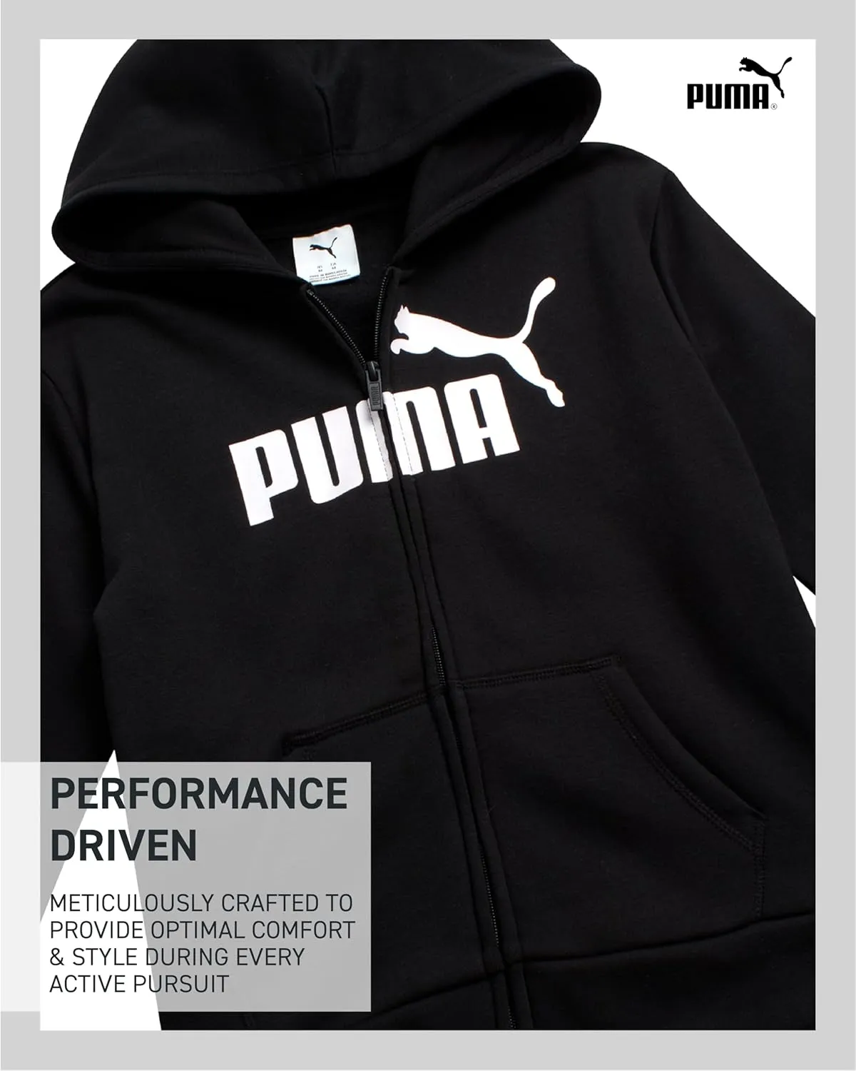 PUMA Girls' Zip Up Hoodie - Soft Core Fleece Hooded Graphic Logo Sweatshirt for Girls with Pockets (Sizes: 7-16)