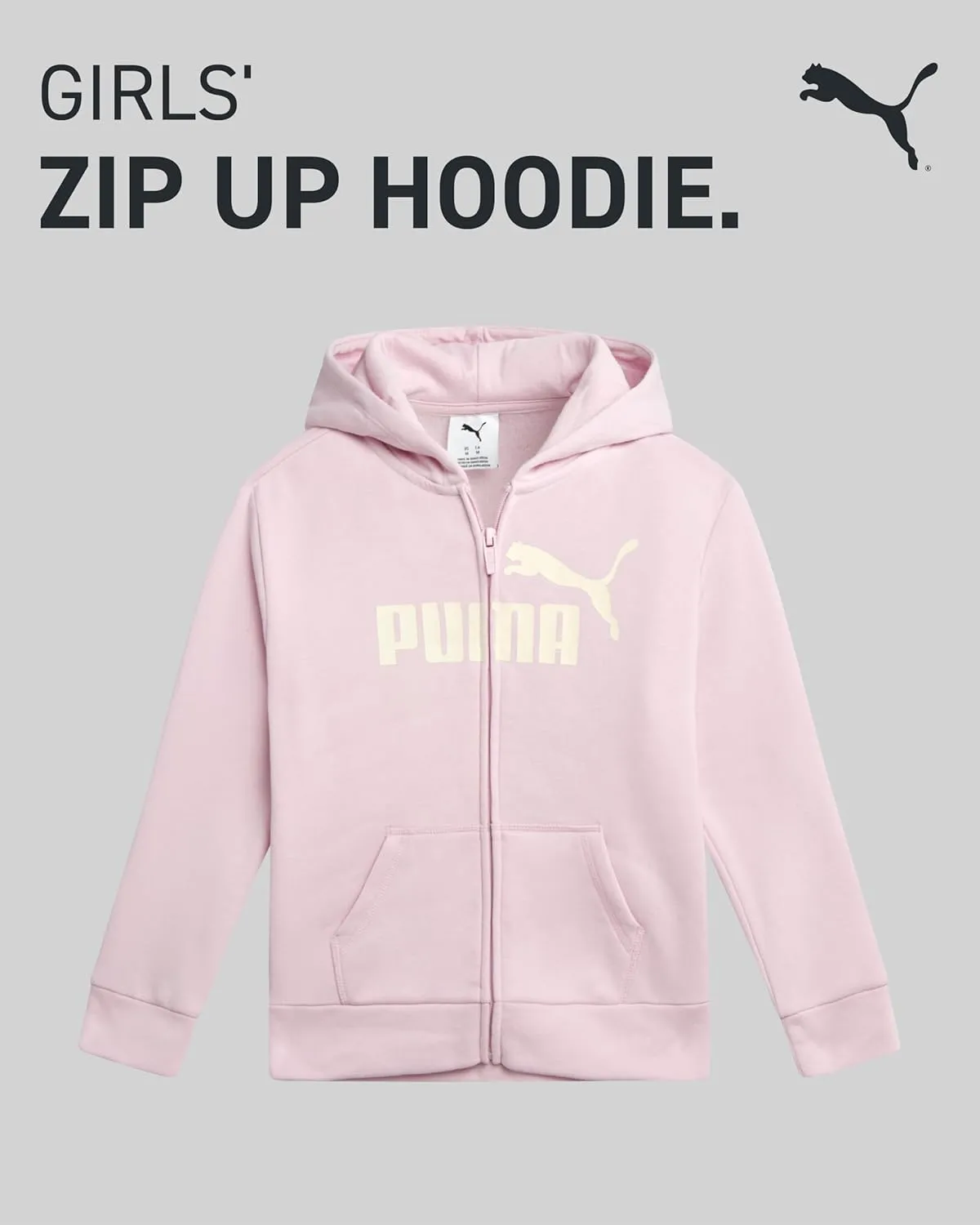 PUMA Girls' Zip Up Hoodie - Soft Core Fleece Hooded Graphic Logo Sweatshirt for Girls with Pockets (Sizes: 7-16)